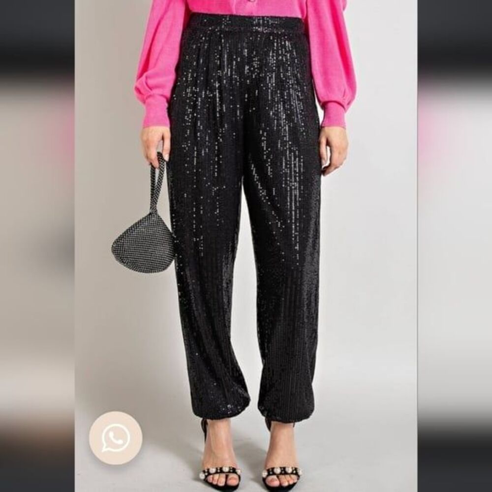 143 Story By Lineup Sequina Black Sequin Pants Party Celebration Womens Small